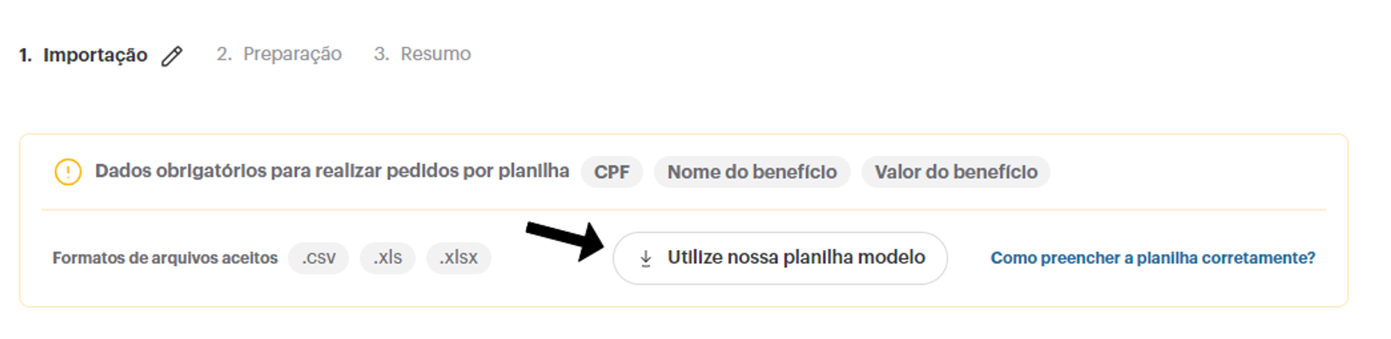 Botão para baixar o arquivo da planilha modelo