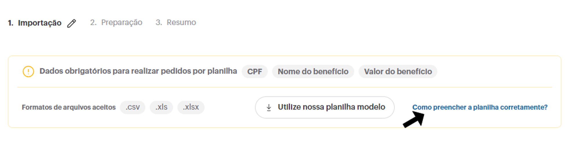 Botão de ajuda mostrando como preencher a planilha