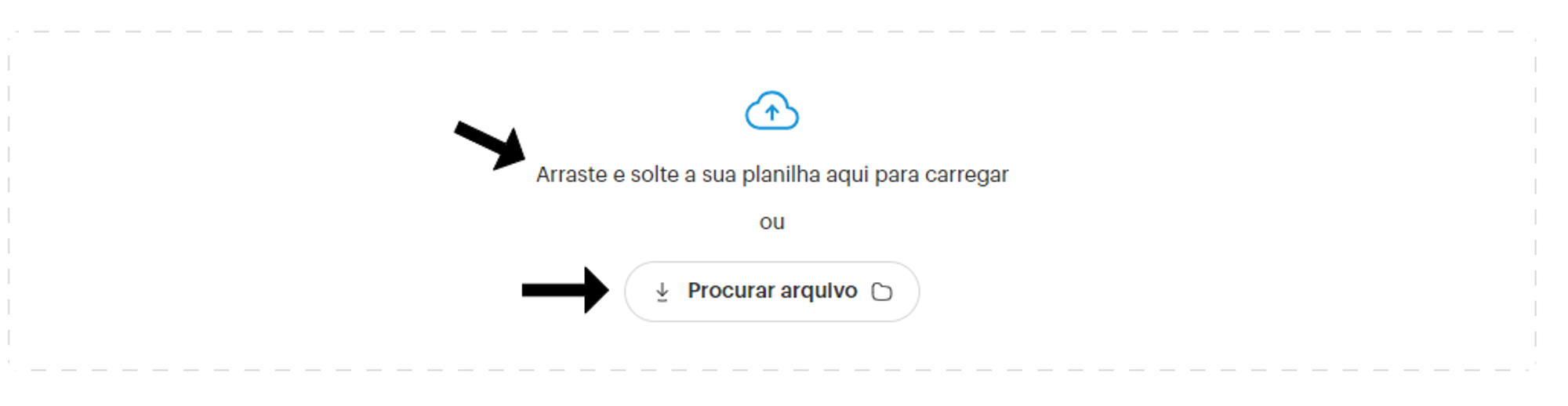 Área de importação do arquivo da planilha