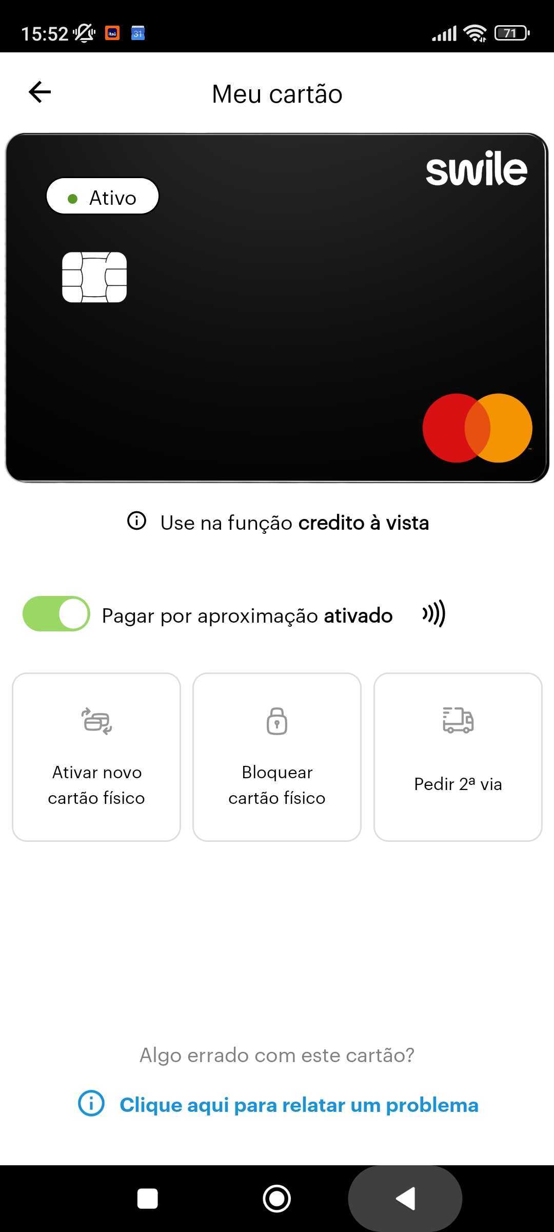 Tela do aplicativo Swile mostrando o menu Mais opções com o botão Meu Cartão em destaque.